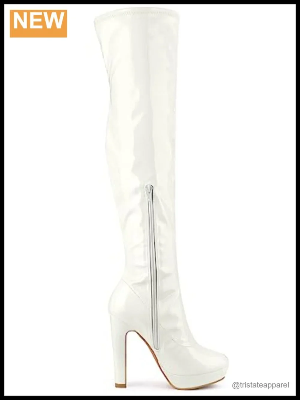 Patent Leather Over Knee High Boots Chunky Platform Heels Zip